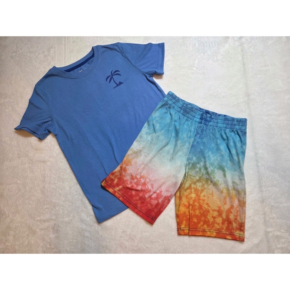 319 | Cat & Jack Boys M 8/10 Pajama Set Flame Resistant Blue Palm Tee Tie Dye...